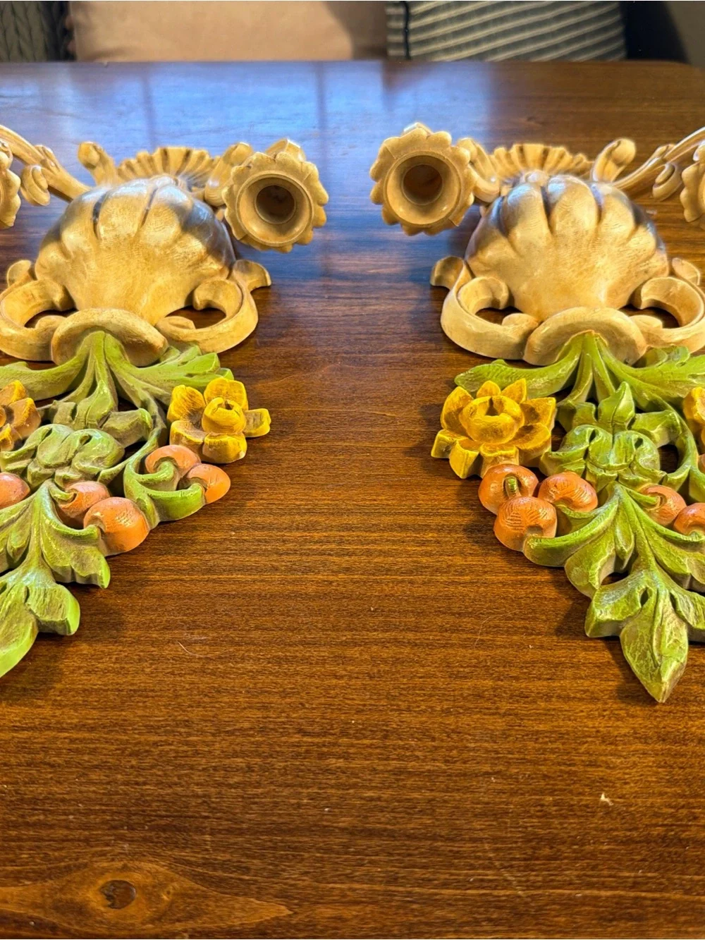 Homco Tan and Green Floral Wall Sconces Pair